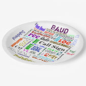 Schinken-Radio-Wort-Collagen-Papier-Teller fertigt Pappteller (Schrägansicht)