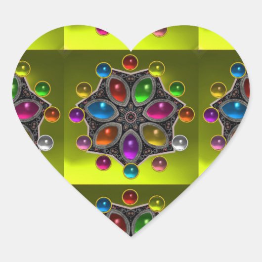 SCHINKSTAR MIT FARBEN GEMSTONES, Gelb Herz-Aufkleber (Vorderseite)