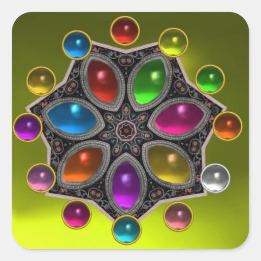 SCHINKSTAR MIT FARBEN GEMSTONES, Gelb Quadratischer Aufkleber (Vorderseite)