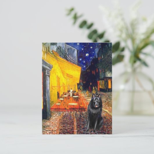 Schipperke 7 - Terrassencafé Postkarte (Stehend Vorderseite)