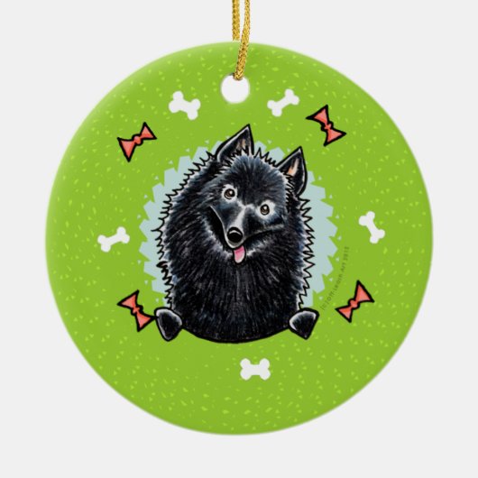 Schipperke Christmas Wreath Keramik Ornament (Vorne)