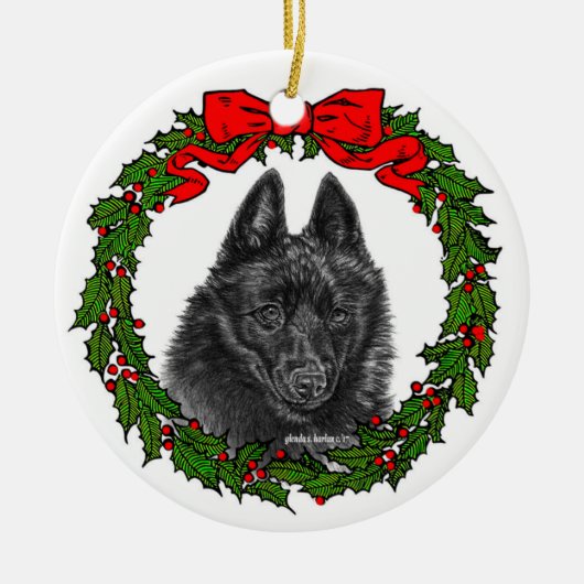 Schipperke Dog Art von Glenda S. Harlan Keramik Ornament (Vorne)