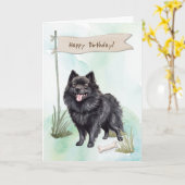 Schipperke Dog Breed Outdoor under Birthday Sign Karte (Gelbe Blume)