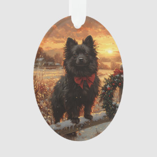 Schipperke Dog Rustic Winter Sunset Acrylic Ornament