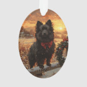 Schipperke Dog Rustic Winter Sunset Acrylic Ornament (Rückseite)
