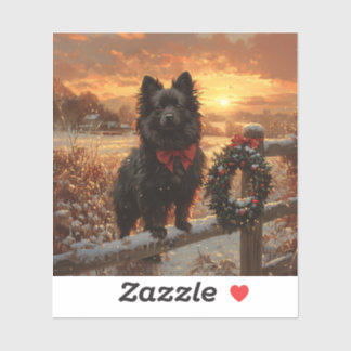Schipperke Dog Rustic Winter Sunset Aufkleber