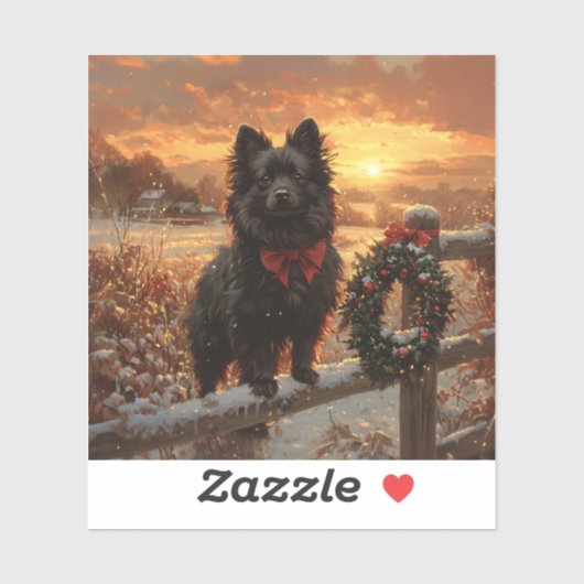 Schipperke Dog Rustic Winter Sunset Aufkleber (Blatt)