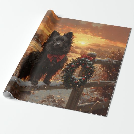 Schipperke Dog Rustic Winter Sunset Decoupage Geschenkpapier (Ungerollt)