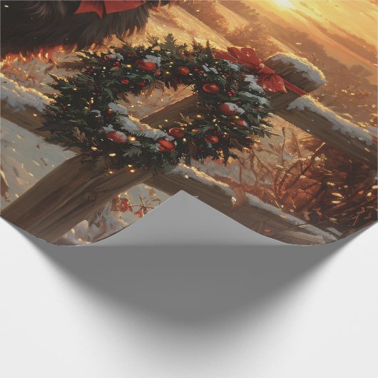 Schipperke Dog Rustic Winter Sunset Decoupage Geschenkpapier (Ecke)