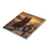 Schipperke Dog Rustic Winter Sunset Fliese (Seite)