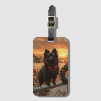 Schipperke Dog Rustic Winter Sunset Gepäckanhänger