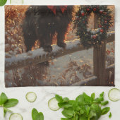 Schipperke Dog Rustic Winter Sunset Geschirrtuch (Gefaltet)