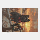 Schipperke Dog Rustic Winter Sunset Geschirrtuch (Horizontal)