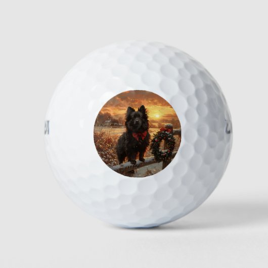 Schipperke Dog Rustic Winter Sunset Golfball (Vorderseite)