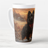 Schipperke Dog Rustic Winter Sunset Milchtasse (Linke Ecke)