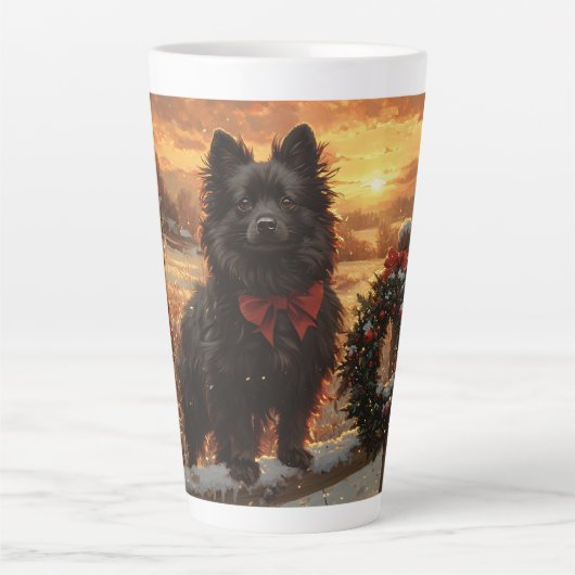 Schipperke Dog Rustic Winter Sunset Milchtasse (Vorderseite)