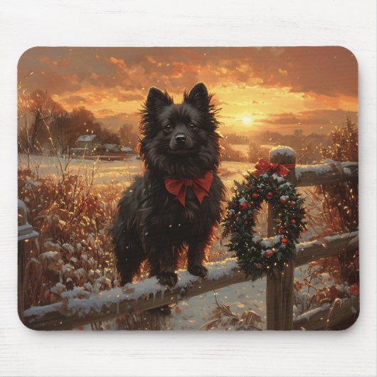 Schipperke Dog Rustic Winter Sunset Mousepad (Vorne)