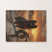 Schipperke Dog Rustic Winter Sunset Puzzle (Horizontal)