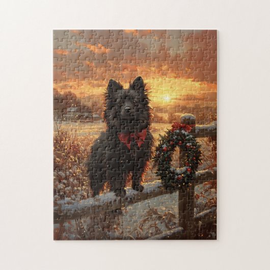 Schipperke Dog Rustic Winter Sunset Puzzle (Vertikal)