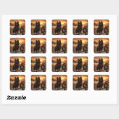 Schipperke Dog Rustic Winter Sunset Quadratischer Aufkleber (Blatt)