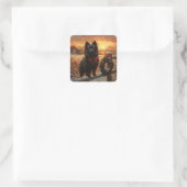 Schipperke Dog Rustic Winter Sunset Quadratischer Aufkleber (Tasche)