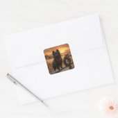 Schipperke Dog Rustic Winter Sunset Quadratischer Aufkleber (Umschlag)