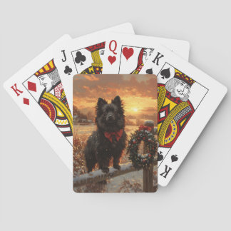 Schipperke Dog Rustic Winter Sunset Spielkarten