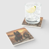 Schipperke Dog Rustic Winter Sunset Steinuntersetzer (Seitenansicht)