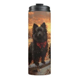 Schipperke Dog Rustic Winter Sunset Thermosbecher