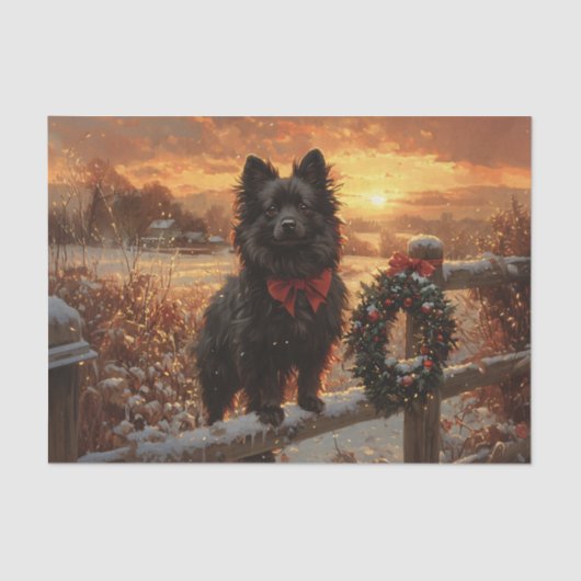 Schipperke Dog Rustikaler Winter Decoupage Seidenpapier (Vorderseite)