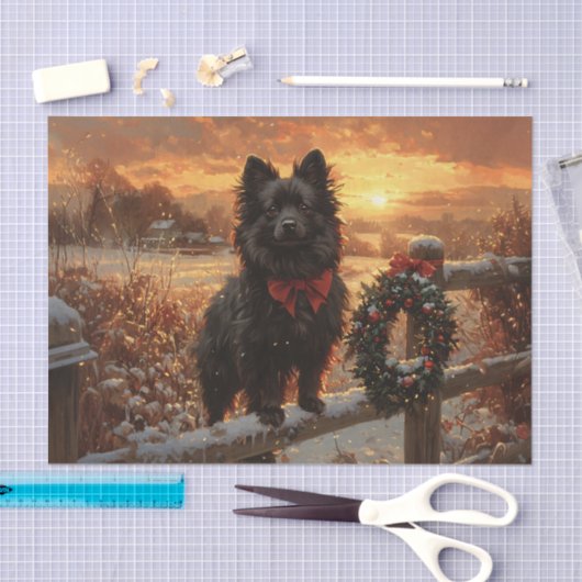 Schipperke Dog Rustikaler Winter Decoupage Seidenpapier (Handwerk)