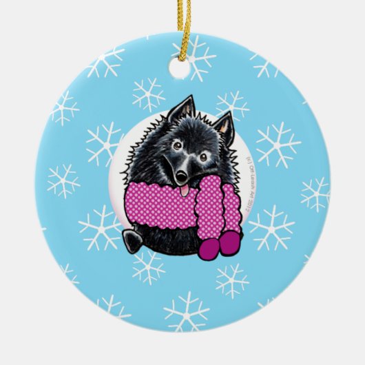 Schipperke Lass es schneien Keramikornament (Vorne)