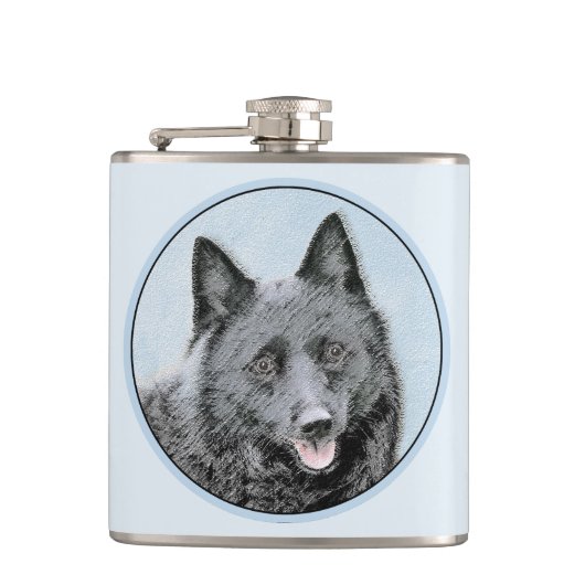Schipperke Malerei - Niedliche Original Dog Art Flachmann (Vorderseite)
