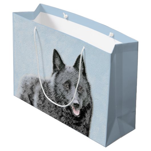Schipperke Malerei - Niedliche Original Dog Art Große Geschenktüte (Rückseite Schrägansicht)