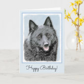 Schipperke Malerei - Niedliche Original Dog Art Karte (Gelbe Blume)