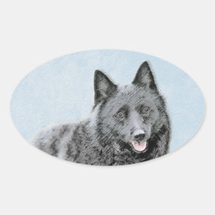 Schipperke Malerei - Niedliche Original Dog Art Ovaler Aufkleber