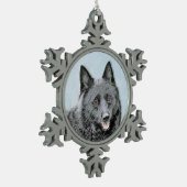 Schipperke Malerei - Niedliche Original Dog Art Schneeflocken Zinn-Ornament (Links)