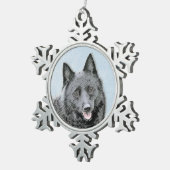 Schipperke Malerei - Niedliche Original Dog Art Schneeflocken Zinn-Ornament (Rechts)
