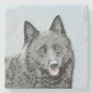 Schipperke Malerei - Niedliche Original Dog Art Steinuntersetzer