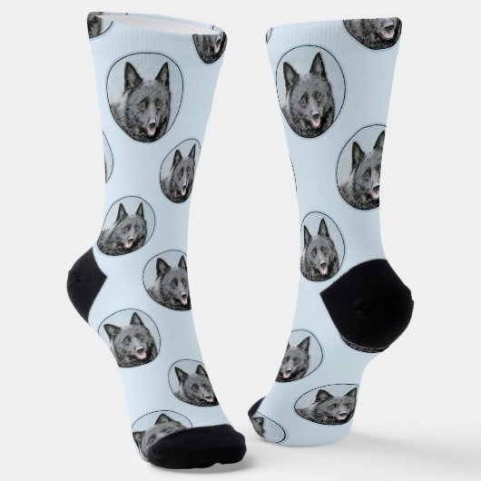 Schipperke Malerei Schwarzer Niedlicher Hund Kunst Socken (Gewinkelt)