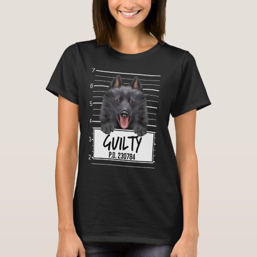 Schipperke Mugshot Guilty Dog T-Shirt (Vorderseite)