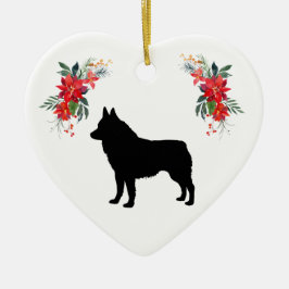 Schipperke-Silhouette mit Name Poinsettia Keramik Ornament