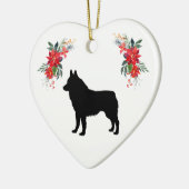 Schipperke-Silhouette mit Name Poinsettia Keramik Ornament (Links)