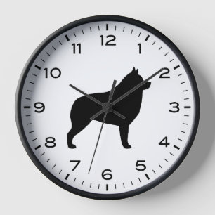 Schipperke Silhouette mit Nummern und Minuten Uhr