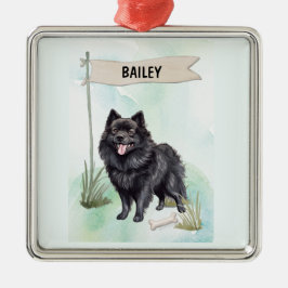 Schipperke Watercolor Personalized Dog Ornament Aus Metall