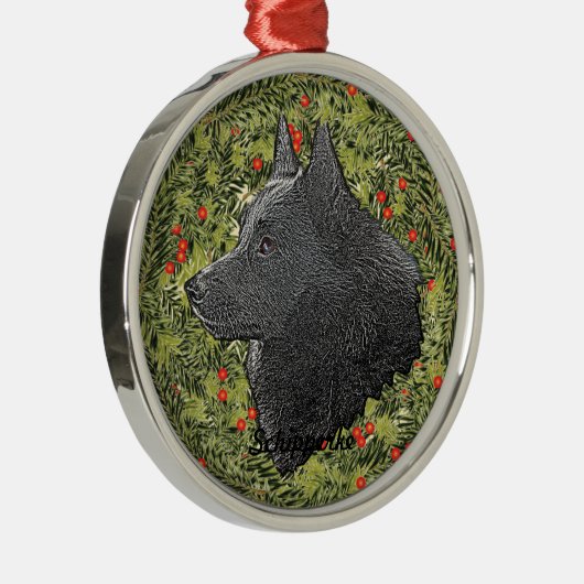 Schipperke Wreath Silbernes Ornament (Rechts)