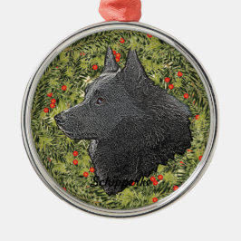 Schipperke Wreath Silbernes Ornament