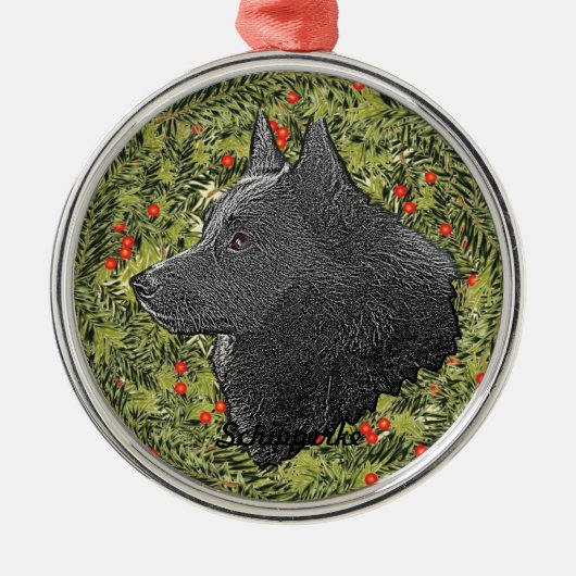 Schipperke Wreath Silbernes Ornament (Vorne)