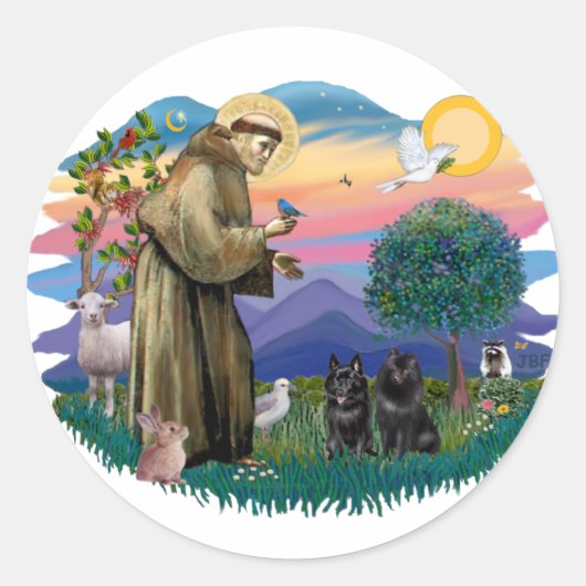 Schipperke (zwei) runder aufkleber (Vorderseite)