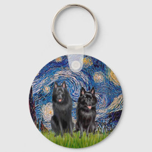Schipperkes (zwei) - Starry Night Schlüsselanhänger
